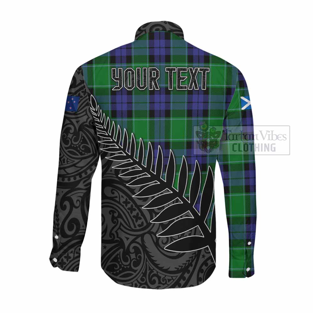 Tartan Vibes Clothing Haldane Crest Tartan Long Sleeve Button Shirt with New Zealand Silver Fern Half Style