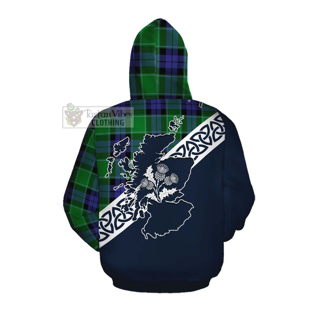 Tartan Vibes Clothing Haldane Tartan Cotton Hoodie Featuring Thistle and Scotland Map