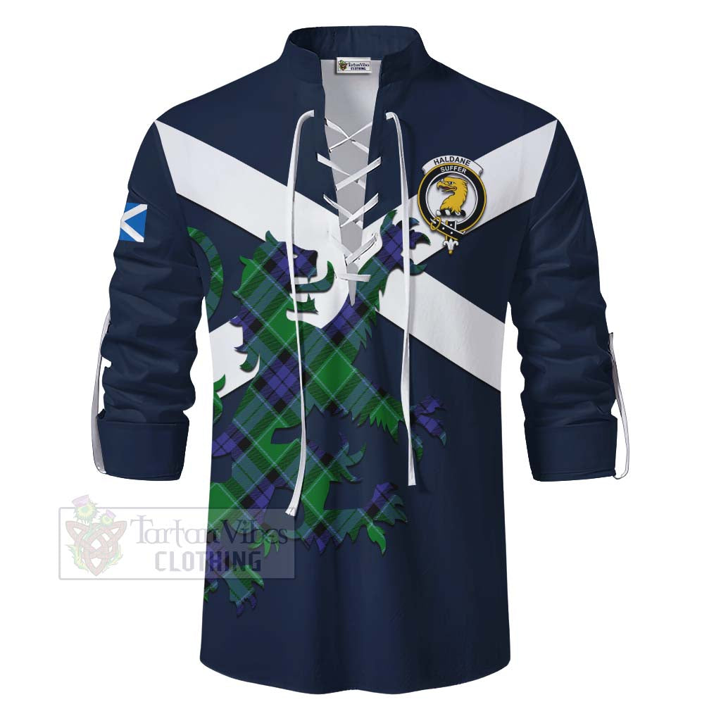 Tartan Vibes Clothing Haldane Tartan Lion Rampant Ghillie Kilt Shirt Proudly Display Your Heritage with Alba Gu Brath and Clan Name