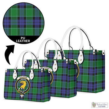 Haldane Tartan Luxury Leather Handbags with Family Crest