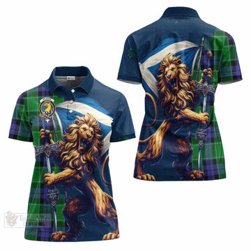 Haldane Tartan Family Crest Women's Polo Shirt with Scottish Majestic Lion