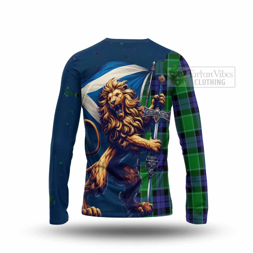 Tartan Vibes Clothing Haldane Tartan Family Crest Long Sleeve T-Shirt with Scottish Majestic Lion