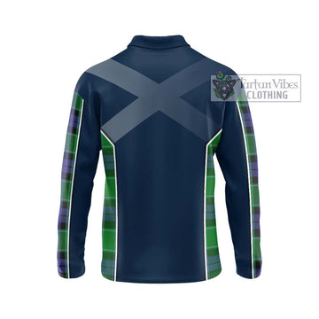 Haldane Tartan Long Sleeve Polo Shirt with Family Crest and Lion Rampant Vibes Sport Style