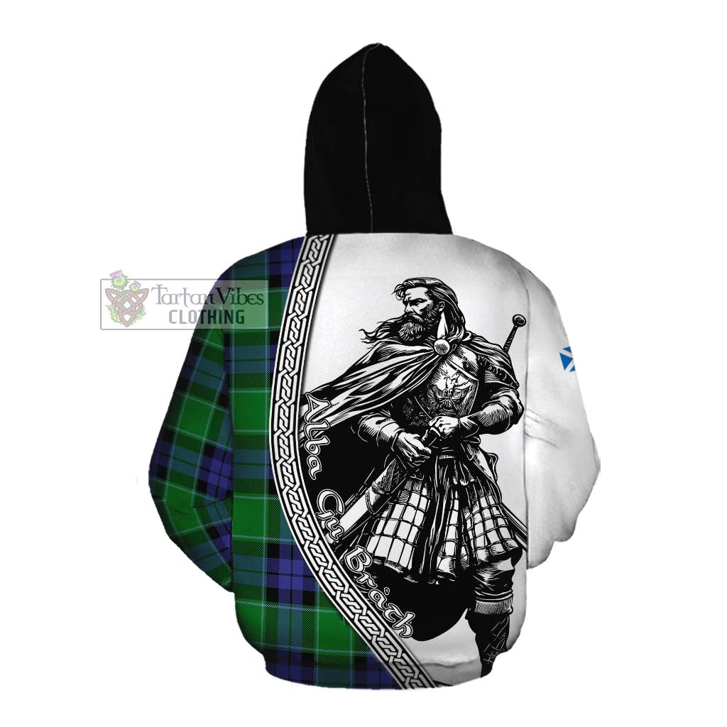 Tartan Vibes Clothing Haldane Tartan Clan Crest Cotton Hoodie with Highlander Warrior Celtic Style