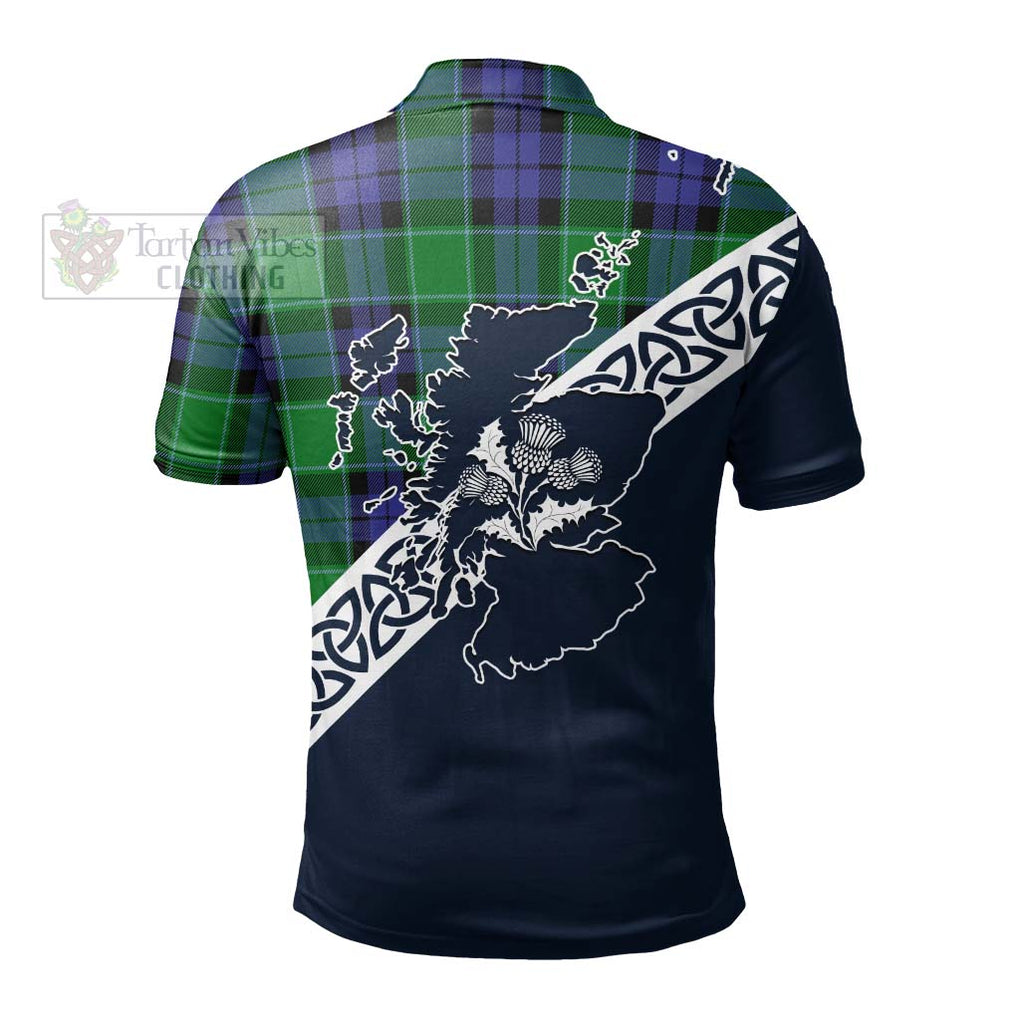 Haldane Tartan Polo Shirt Featuring Thistle and Scotland Map