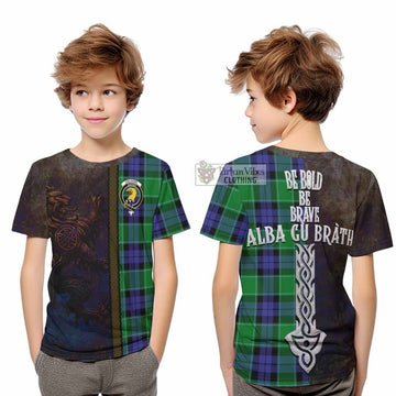 Haldane Tartan Family Crest Kid T-Shirt Alba Gu Brath Be Brave Lion Ancient Style - Tartan Vibes Clothing