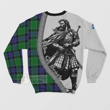 Haldane Tartan Clan Crest Sweatshirt with Highlander Warrior Celtic Style