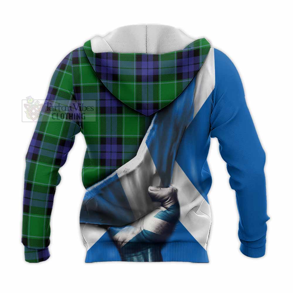 Tartan Vibes Clothing Haldane Tartan Knitted Hoodie with Family Crest Scotland Patriotic Style