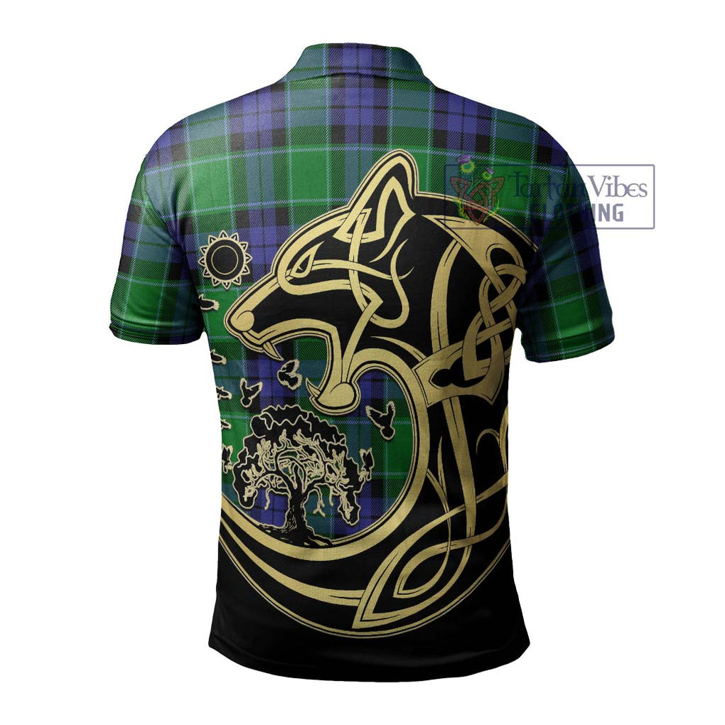 Haldane Tartan Polo Shirt with Family Crest Celtic Wolf Style - Tartanvibesclothing Shop