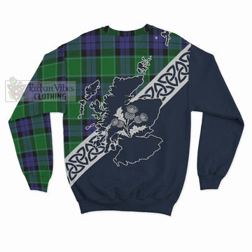 Haldane Tartan Sweatshirt Featuring Thistle and Scotland Map