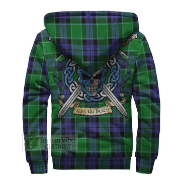 Haldane Tartan Sherpa Hoodie with Family Crest Celtic Skull Style