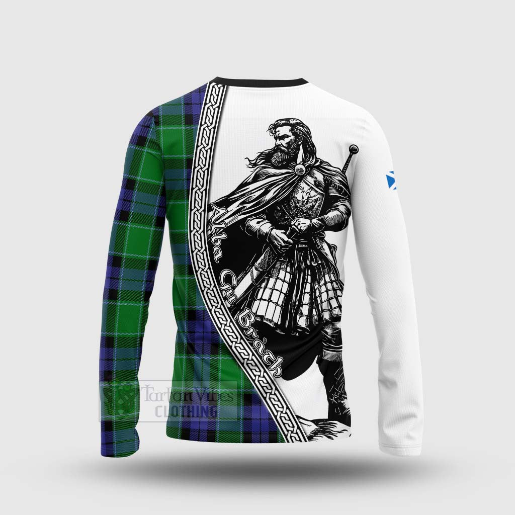 Tartan Vibes Clothing Haldane Tartan Clan Crest Long Sleeve T-Shirt with Highlander Warrior Celtic Style