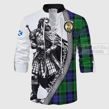 Haldane Tartan Clan Crest Ghillie Kilt Shirt with Highlander Warrior Celtic Style - Tartan Vibes Clothing
