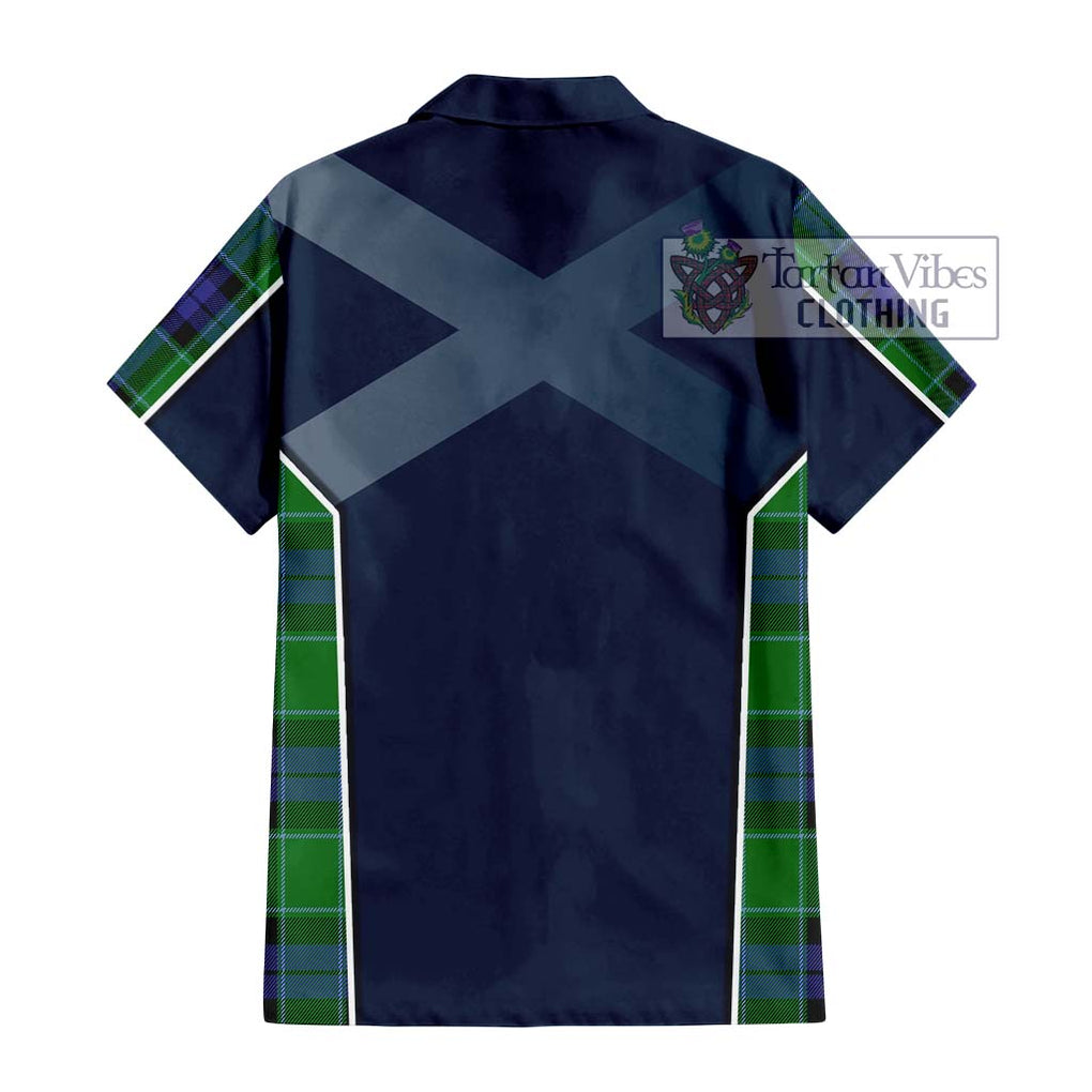 Haldane Tartan Short Sleeve Button Shirt with Family Crest and Lion Rampant Vibes Sport Style - Tartan Vibes Clothing