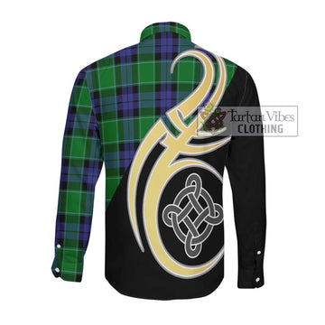 Haldane Tartan Long Sleeve Button Shirt with Family Crest and Celtic Symbol Style