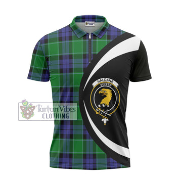 Haldane Tartan Zipper Polo Shirt with Family Crest Circle Style