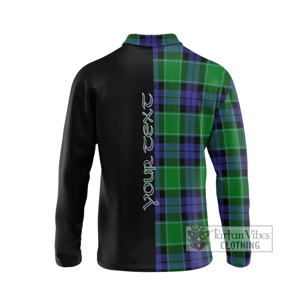 Haldane Tartan Long Sleeve Polo Shirt with Family Crest and Half Of Me Style - Tartanvibesclothing Shop