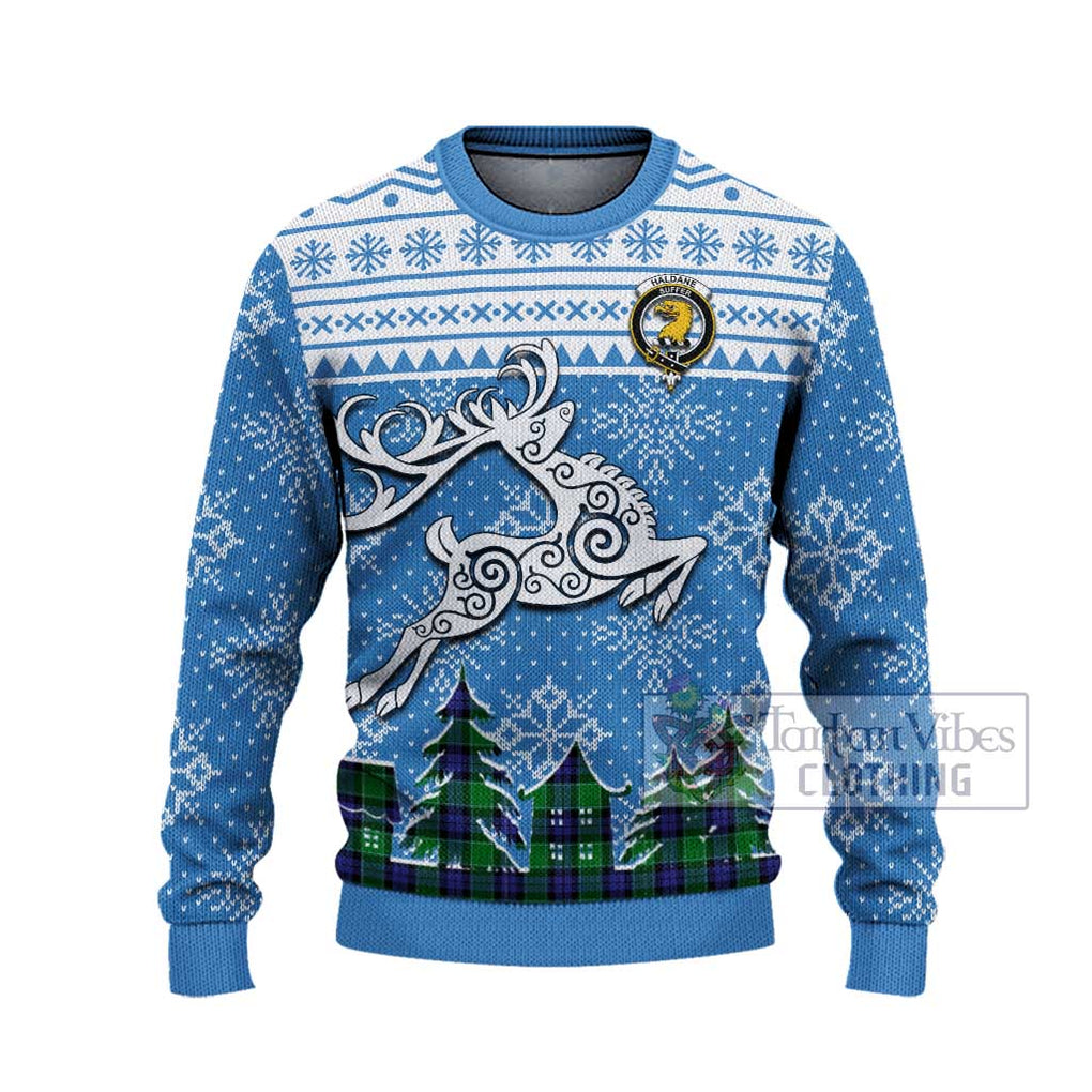 Tartan Vibes Clothing Haldane Clan Christmas Ugly Sweater with Tartan and Celtic Raindeer Style