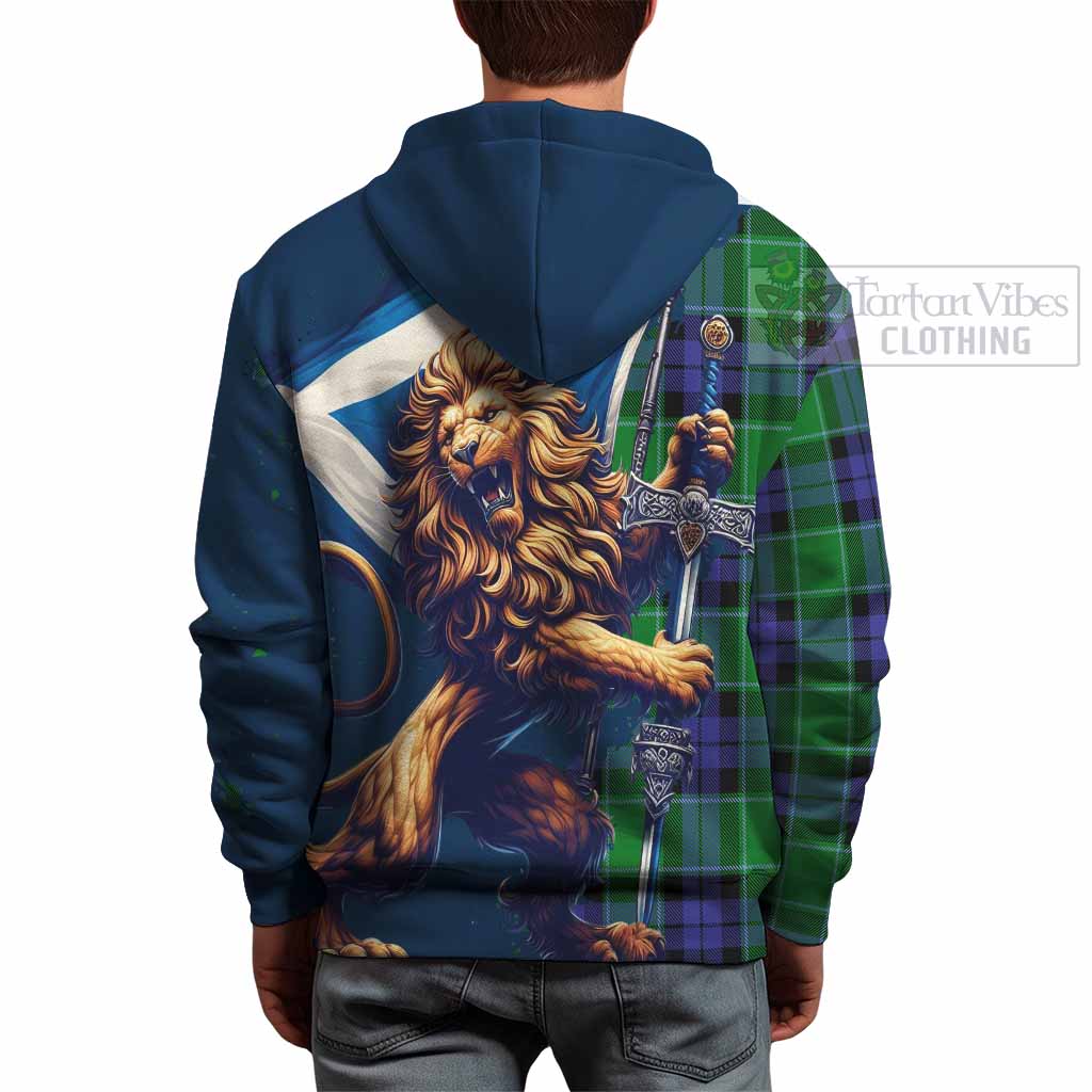 Tartan Vibes Clothing Haldane Tartan Family Crest Hoodie with Scottish Majestic Lion