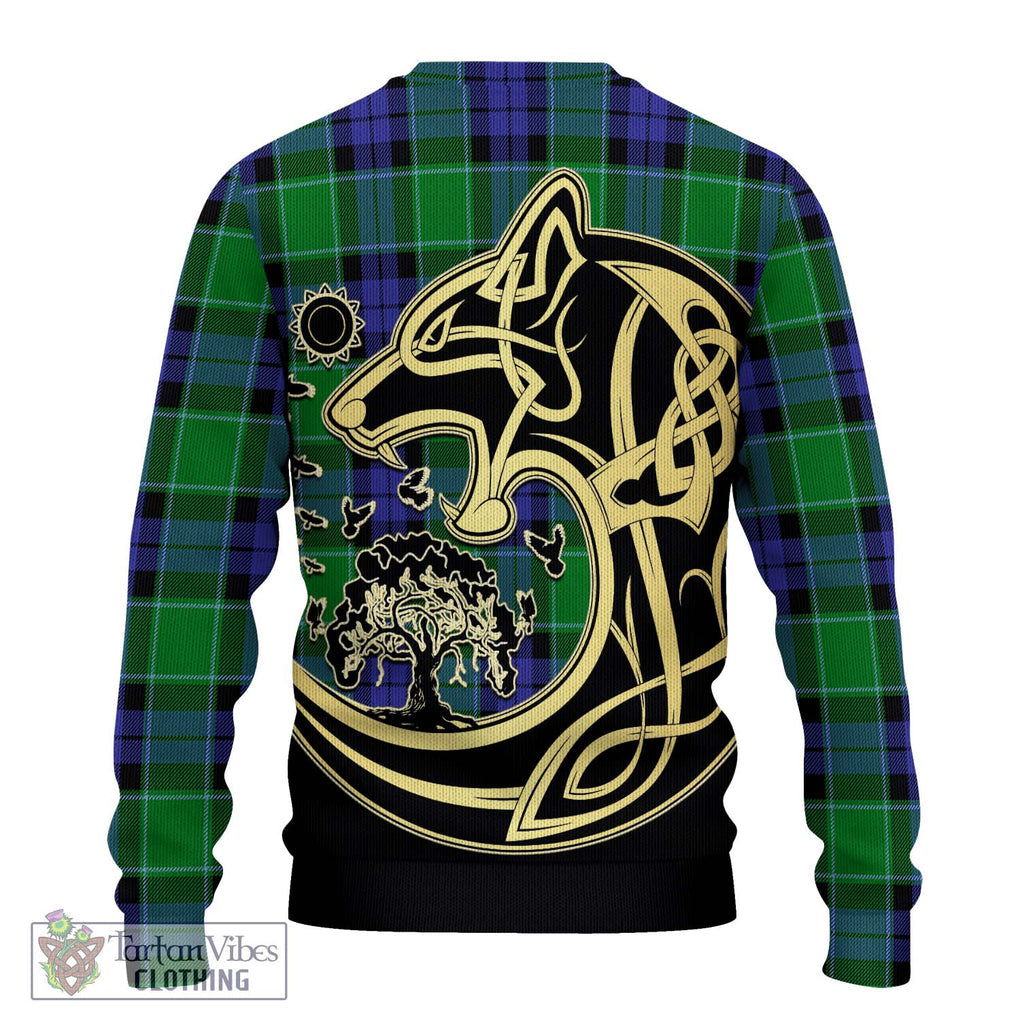 Haldane Tartan Knitted Sweater with Family Crest Celtic Wolf Style - Tartan Vibes Clothing