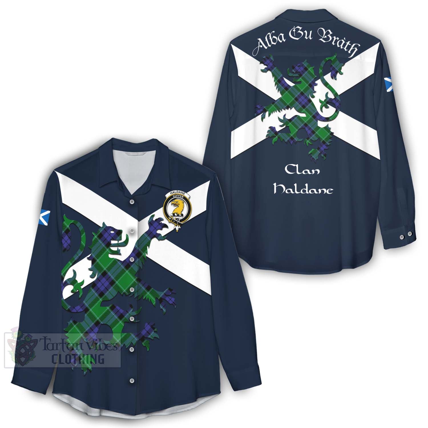 Tartan Vibes Clothing Haldane Tartan Lion Rampant Women's Casual Shirt Proudly Display Your Heritage with Alba Gu Brath and Clan Name