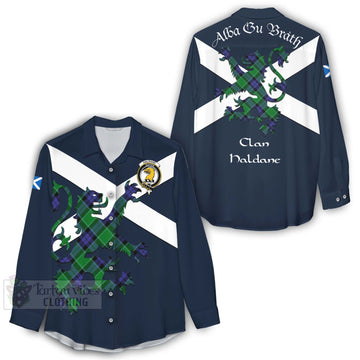 Haldane Tartan Lion Rampant Women's Casual Shirt Proudly Display Your Heritage with Alba Gu Brath and Clan Name