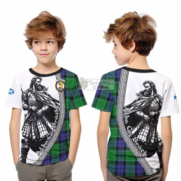 Haldane Tartan Clan Crest Kid T-Shirt with Highlander Warrior Celtic Style