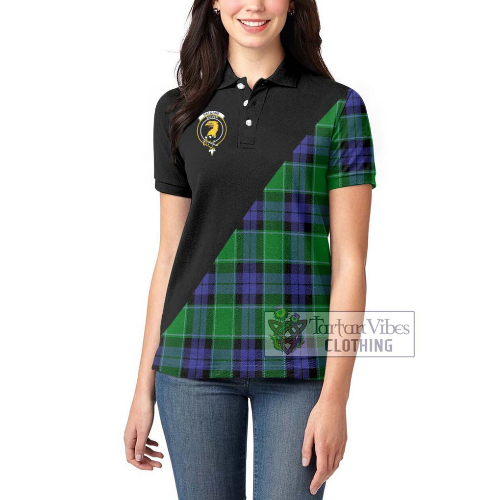 Haldane Tartan Women's Polo Shirt with Family Crest and Military Logo Style - Tartanvibesclothing Shop