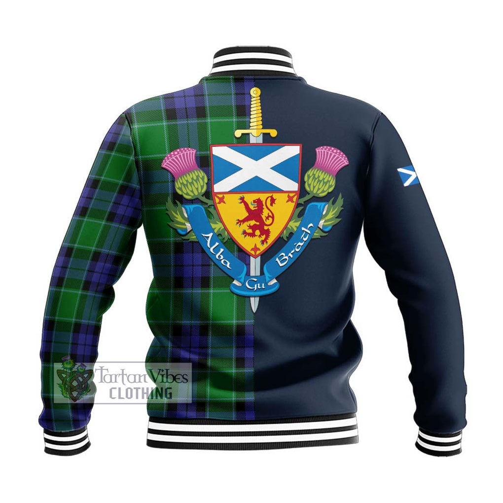 Tartan Vibes Clothing Haldane Tartan Baseball Jacket with Scottish Lion Royal Arm Half Style