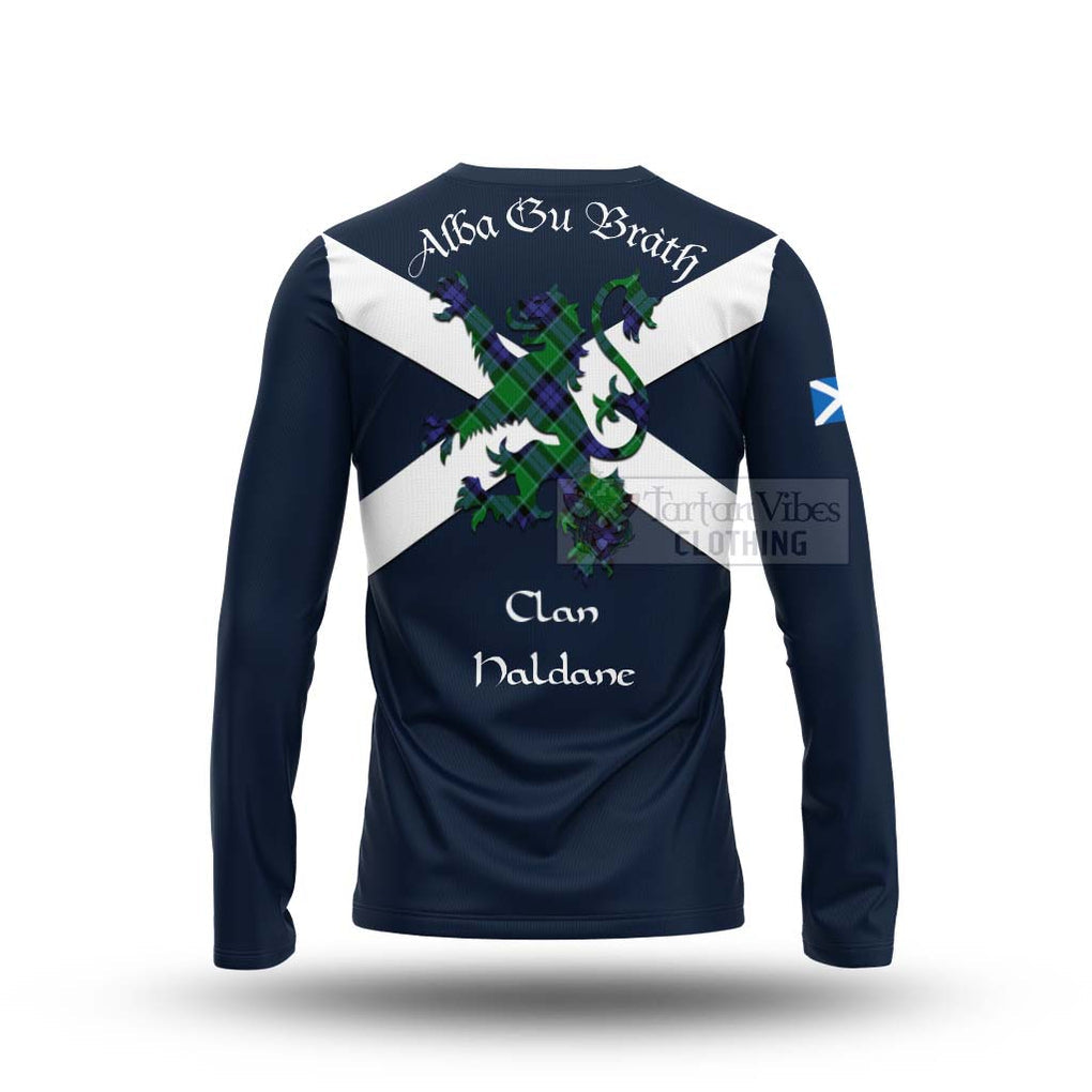 Tartan Vibes Clothing Haldane Tartan Lion Rampant Long Sleeve T-Shirt – Proudly Display Your Heritage with Alba Gu Brath and Clan Name