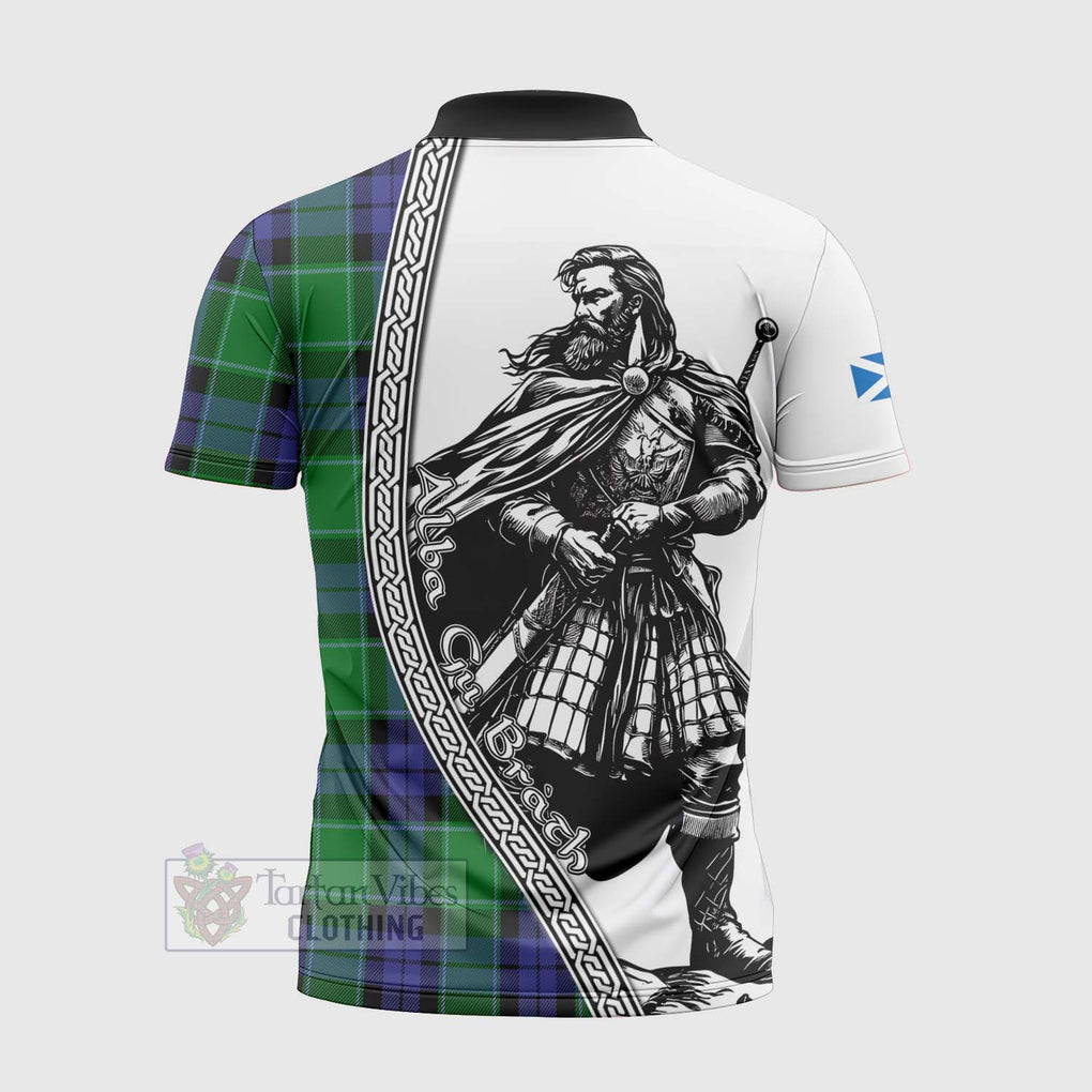 Tartan Vibes Clothing Haldane Tartan Clan Crest Zipper Polo Shirt with Highlander Warrior Celtic Style