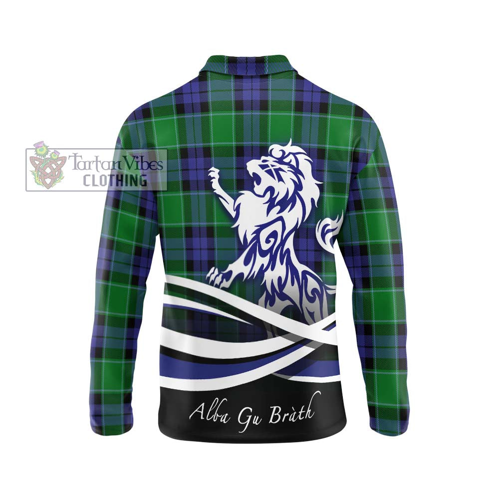 Haldane Tartan Long Sleeve Polo Shirt with Alba Gu Brath Regal Lion Emblem - Tartanvibesclothing Shop