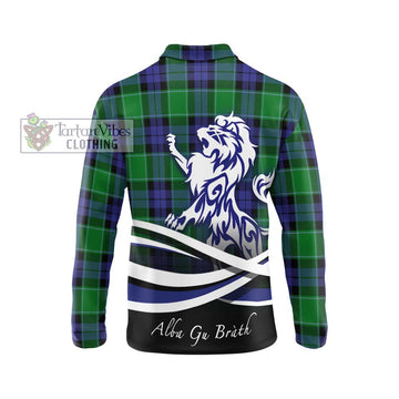 Haldane Tartan Long Sleeve Polo Shirt with Alba Gu Brath Regal Lion Emblem