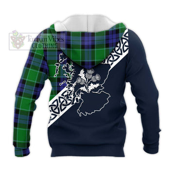 Haldane Tartan Knitted Hoodie Featuring Thistle and Scotland Map