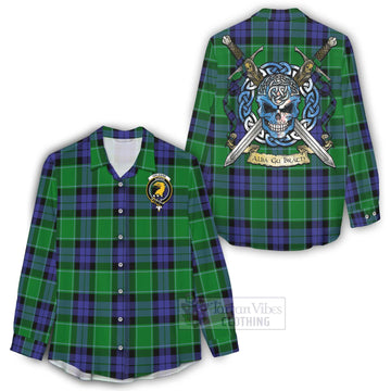 Haldane Tartan Women's Casual Shirt with Family Crest Celtic Skull Style