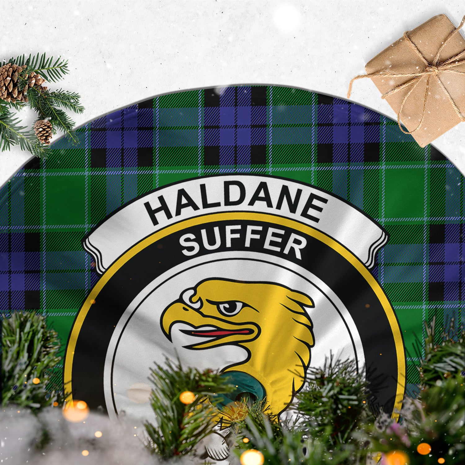 Haldane Tartan Christmas Tree Skirt with Family Crest - Tartanvibesclothing