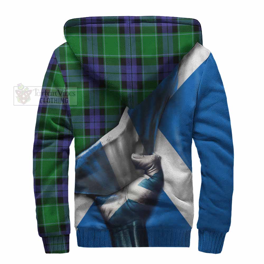 Tartan Vibes Clothing Haldane Tartan Sherpa Hoodie with Family Crest Scotland Patriotic Style