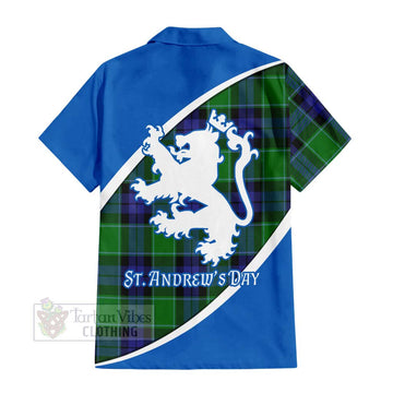 Haldane Family Crest Tartan Short Sleeve Button Shirt Celebrate Saint Andrew's Day in Style