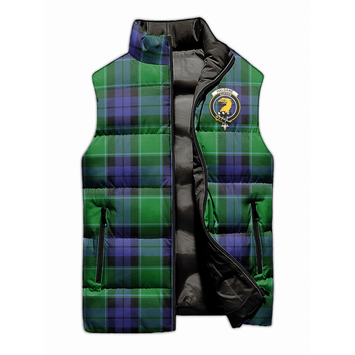 Haldane Tartan Sleeveless Puffer Jacket with Family Crest - Tartanvibesclothing