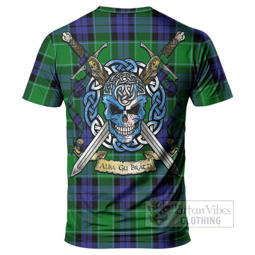 Haldane Tartan T-Shirt with Family Crest Celtic Skull Style