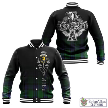 Haldane Tartan Baseball Jacket Featuring Alba Gu Brath Family Crest Celtic Inspired