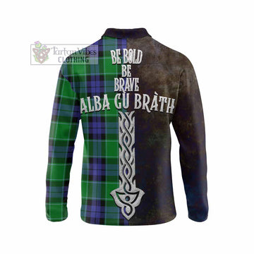 Haldane Tartan Family Crest Long Sleeve Polo Shirt Alba Gu Brath Be Brave Lion Ancient Style - Tartan Vibes Clothing
