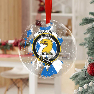 Haldane Clan Crest Christmas Glass Ornament with Scotland Map