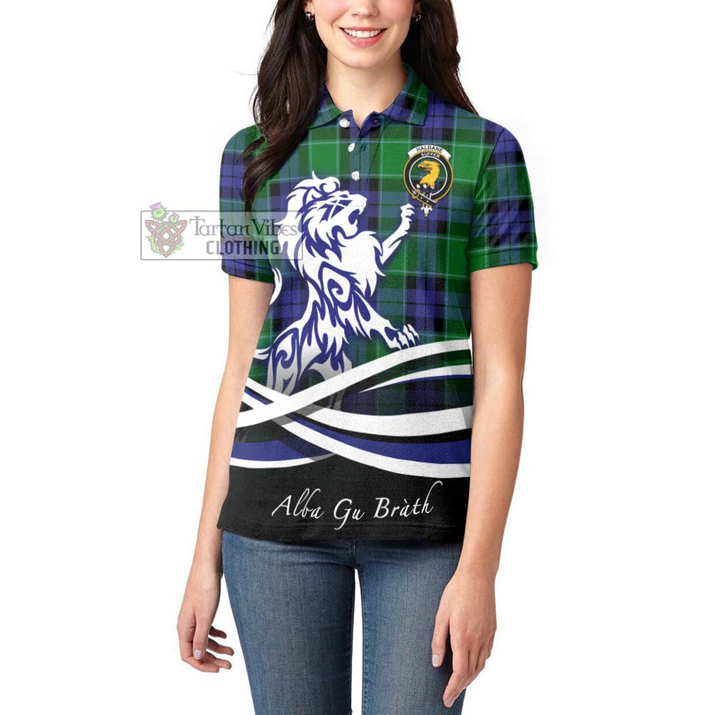 Haldane Tartan Women's Polo Shirt with Alba Gu Brath Regal Lion Emblem - Tartanvibesclothing Shop