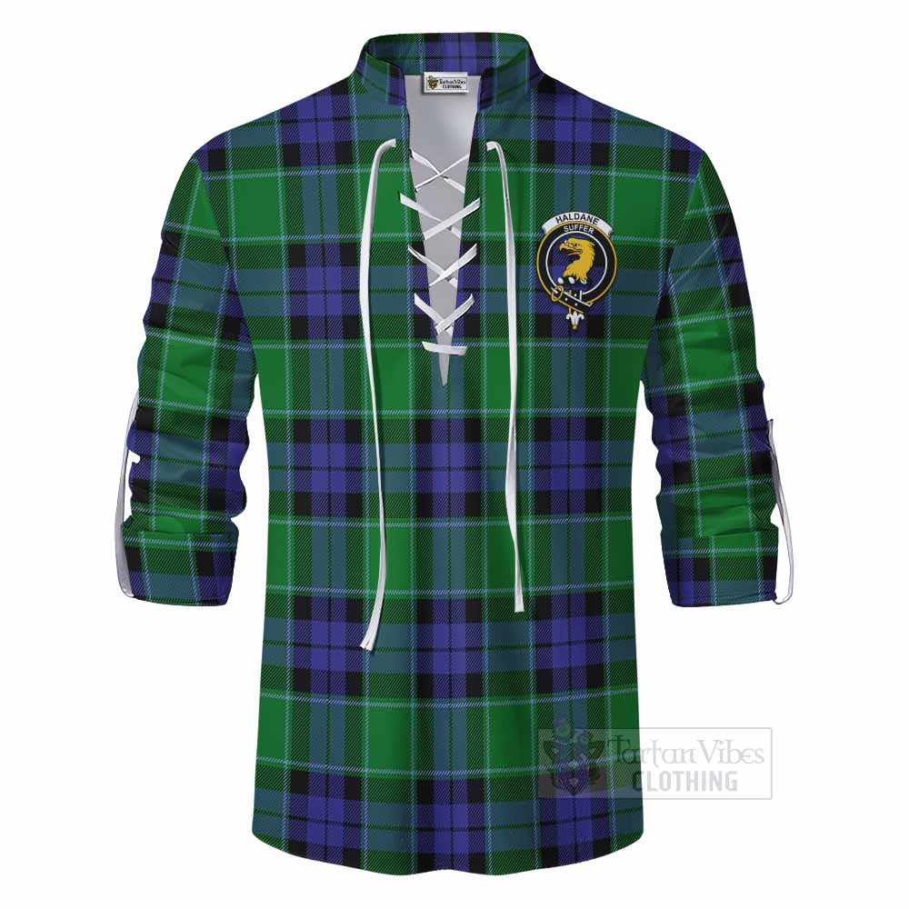 Tartan Vibes Clothing Haldane Tartan Ghillie Kilt Shirt with Family Crest DNA In Me Style