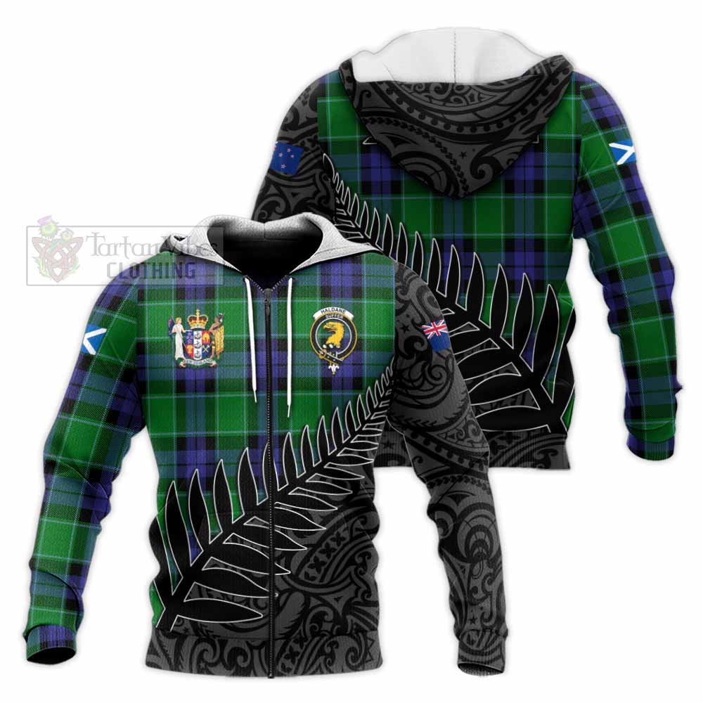 Tartan Vibes Clothing Haldane Crest Tartan Knitted Hoodie with New Zealand Silver Fern Half Style