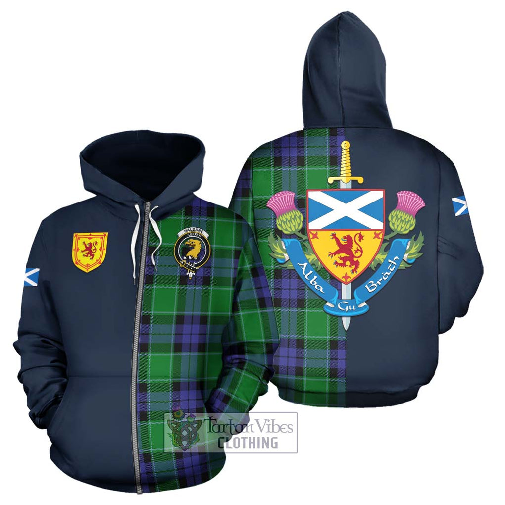 Tartan Vibes Clothing Haldane Tartan Hoodie with Scottish Lion Royal Arm Half Style