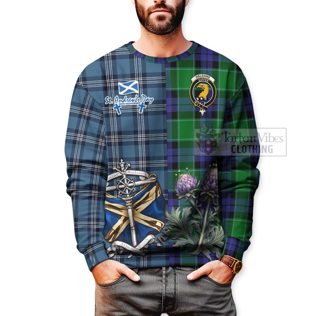 Tartan Vibes Clothing Haldane Tartan Sweatshirt Happy St. Andrew's Day Half Tartan Style