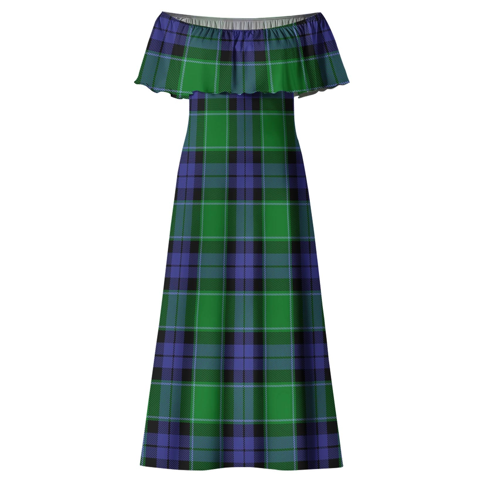 Haldane Tartan Off Shoulder Long Dress - Tartanvibesclothing