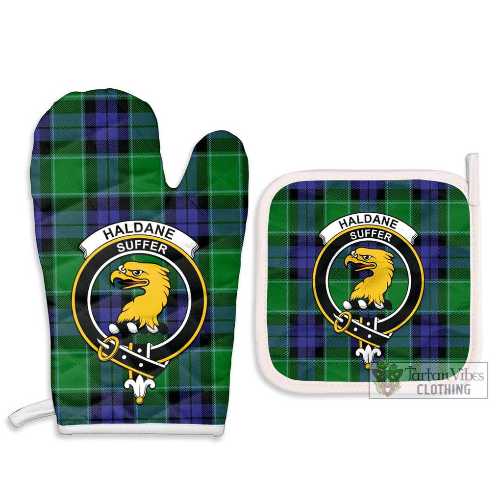 Haldane Tartan Combo Oven Mitt & Pot-Holder with Family Crest Combo 1 Oven Mitt & 2 Pot-Holder White - Tartan Vibes Clothing